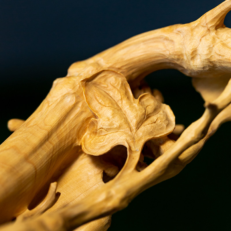 黄杨木雕手工实木雕刻植物秋菊菊花如意家居装饰木雕
