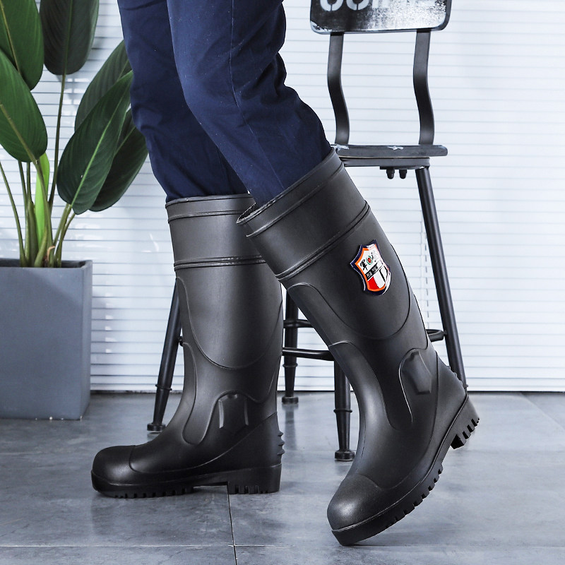 军登劳保雨鞋男钢头钢底防砸防刺水鞋安全消防雨鞋