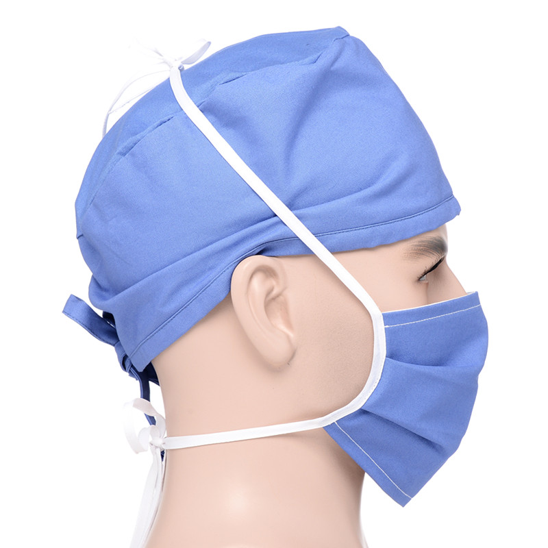 手术帽男医生圆顶帽口腔牙科手术室帽子医用纯色系带包头帽欧美蓝