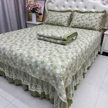 ຜ້າຫົ່ມຜ້າຝ້າຍ summer quilt four-piece set washed cotton and linen anti-slip bed cover three-piece set machine washable air-conditioned quilt summer thin quilt