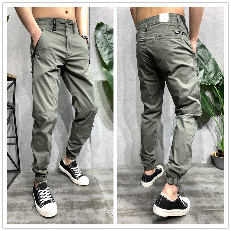 日系潮流军绿色工装裤束脚裤男春夏韩版弹力户外速干小脚裤休闲裤