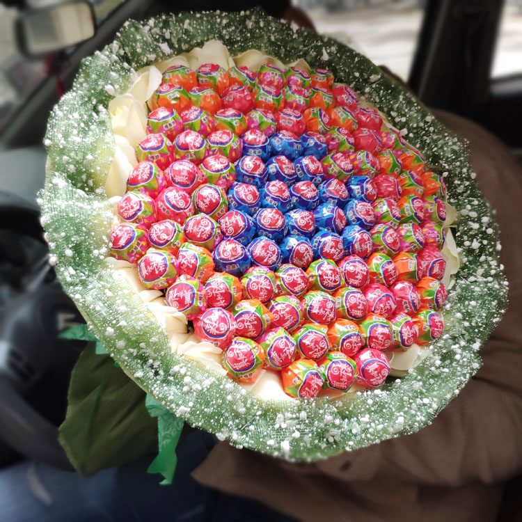 包邮99颗真知棒棒棒糖花束卡通花束糖果送女友生日创意情人节礼物