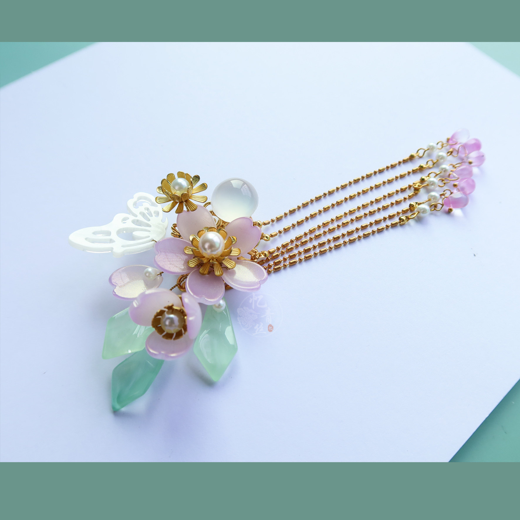 仙女复古古风流苏夹汉配饰紫色琉璃发夹仿玉发饰