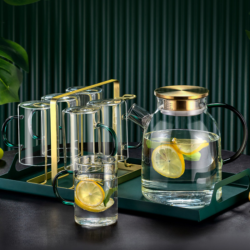 轻奢玻璃杯套装家用耐热带把透明喝水杯子茶杯待客简约客厅泡茶杯