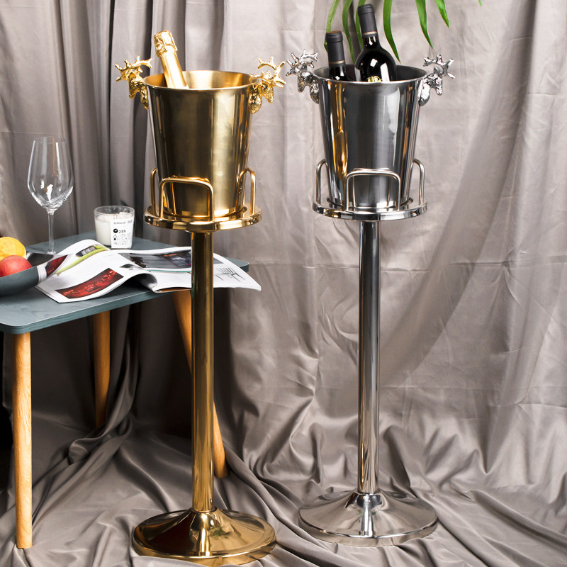 加厚金属不锈钢冰桶架欧式鹿角香槟桶锤纹冰桶家用冰桶