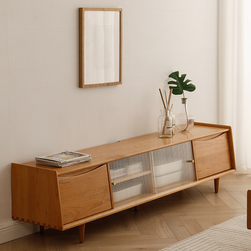 念木原创北欧日式电视柜实木原木樱桃桃木黄铜电视柜