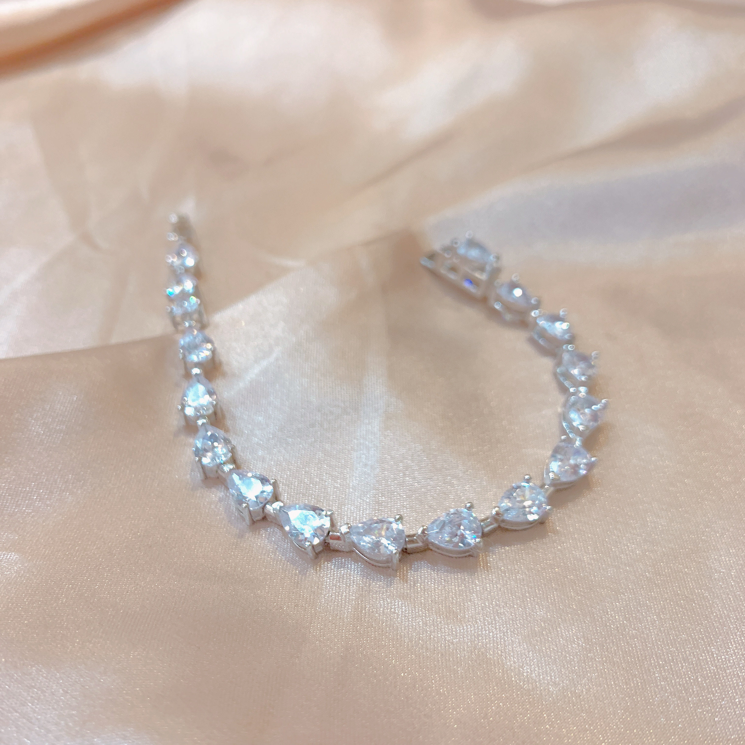 pt950满钻钻石50分白金18k手链水滴型群镶铂金手饰