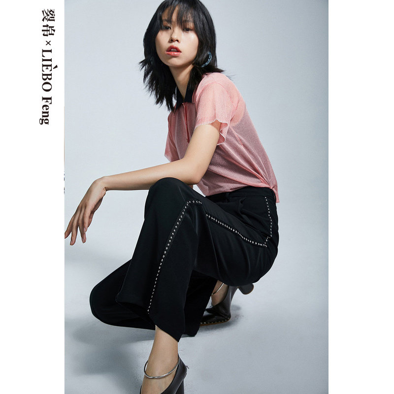 裂帛liebofeng设计师品牌ol通勤腰带铆钉宽松阔腿休闲休闲裤