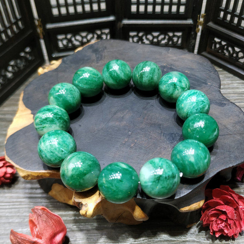 南阳独山玉天然玉石冰润多色多宝淡绿男士玉石手串手链直径16mm