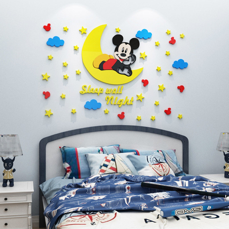 米奇米妮创意卡通亚克力贴画儿童卧室床头装饰软装墙贴