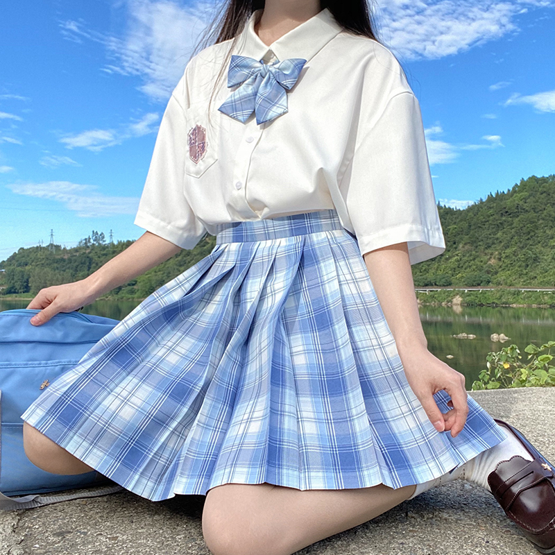 jk蓝莓果冻现货掉落樱海原创制服蓝格格裙半身裙
