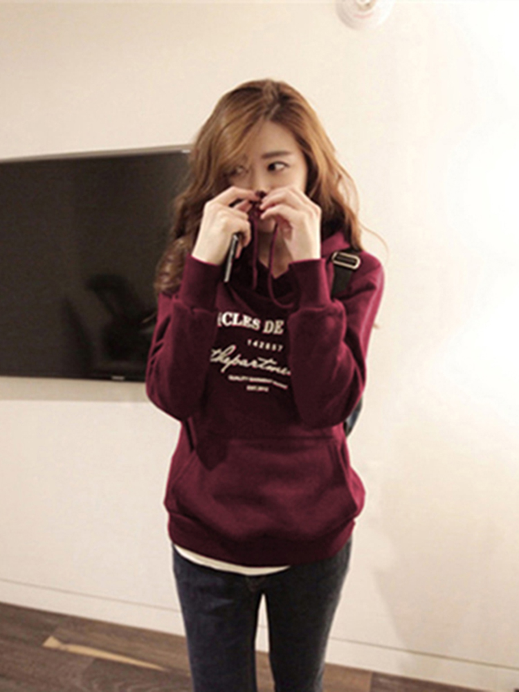ins超火卫衣女2020新款春秋套头连帽长袖港风韩版显瘦酒红色帽衫