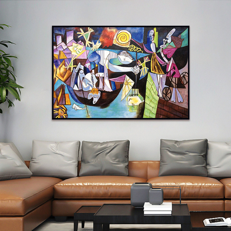 手绘油画世界名画毕加索提布夜间垂钓挂画客厅抽象油画