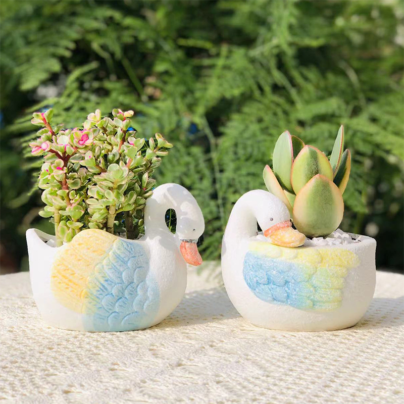 多肉小花花盆陶瓷创意可爱爱小动物造型天鹅花盆