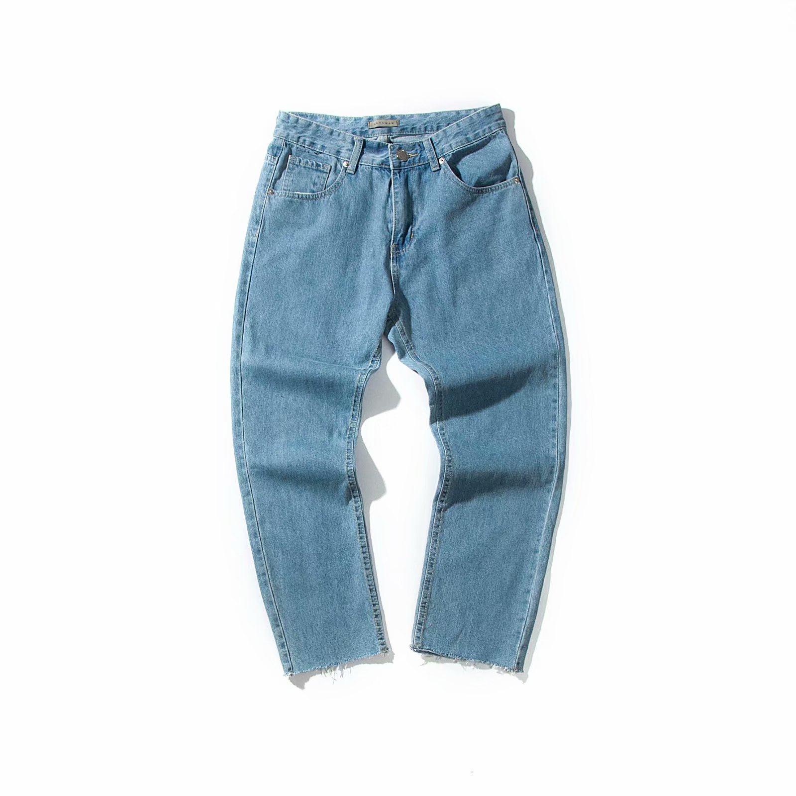 春秋秋季毛边牛仔裤男韩版潮流学生港风休闲百搭牛仔裤