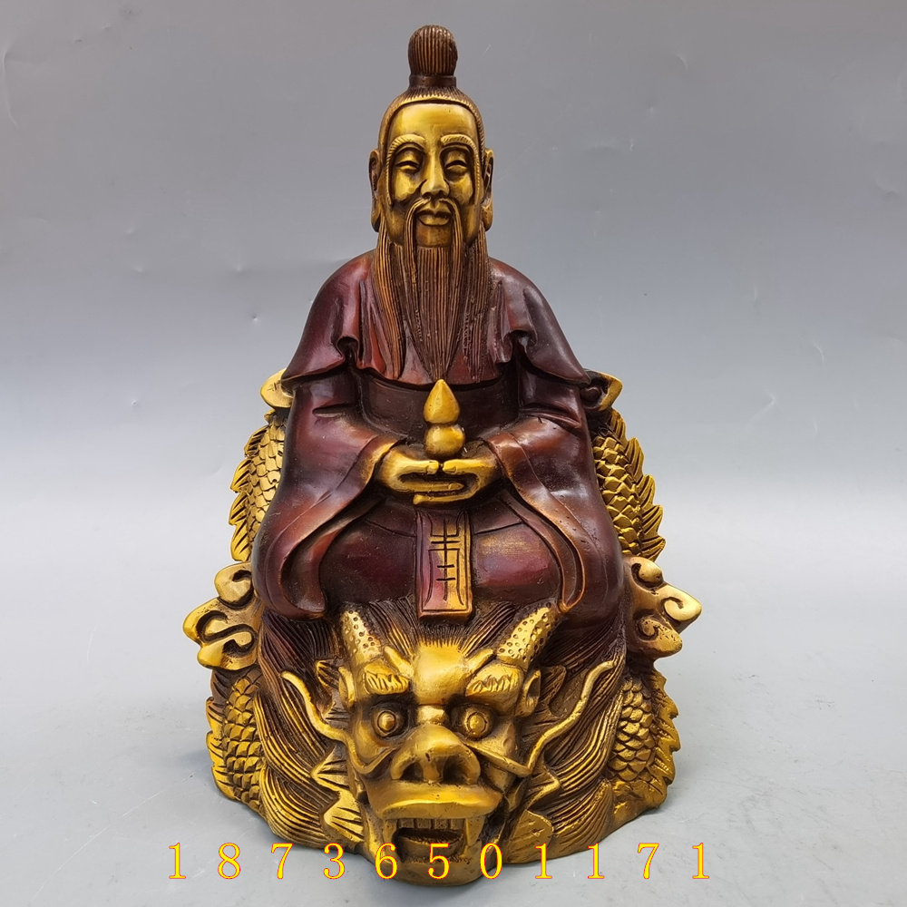 陆压道纯铜铜像坐龙君道道教神像家居供奉装饰品摆件