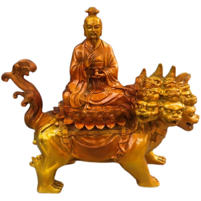太乙纯铜救苦天尊真人狮子铜像九头狮家居坐像摆件