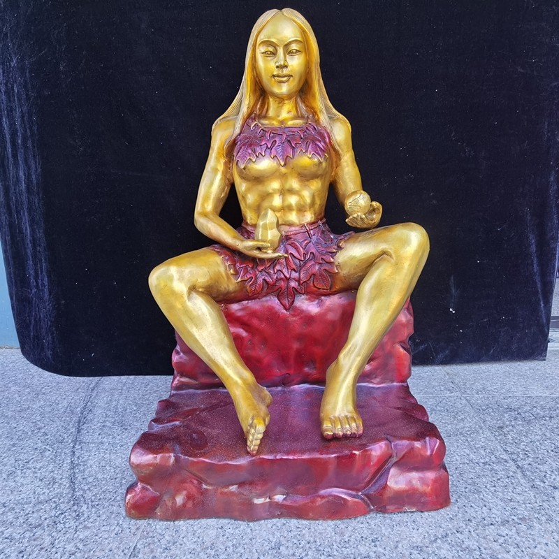 伏羲女娲纯铜圣帝娘娘黄铜铸造铜像铜器坐像装饰摆件
