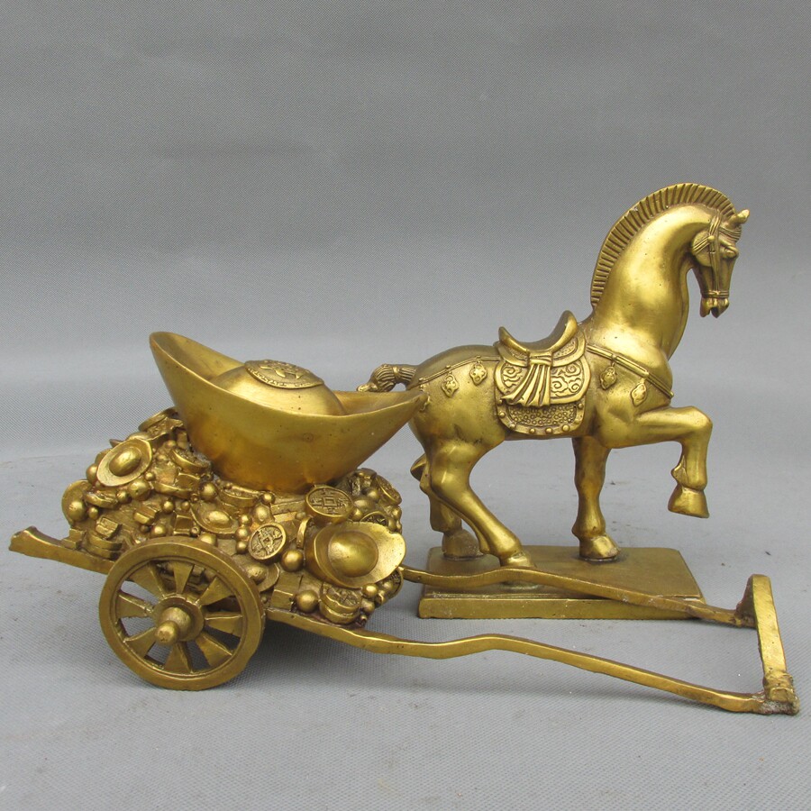 元宝招财纯铜生肖摆件铜器万两马铜黄金马拉车摆件