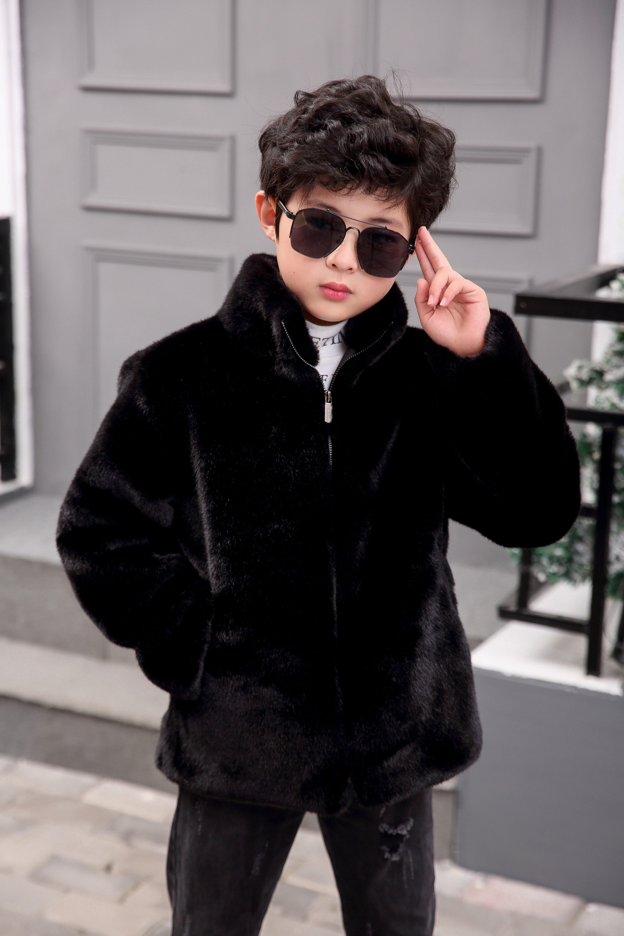 儿童连帽毛衣毛毛衣冬季宝宝棉衣毛领皮草狐狸皮草