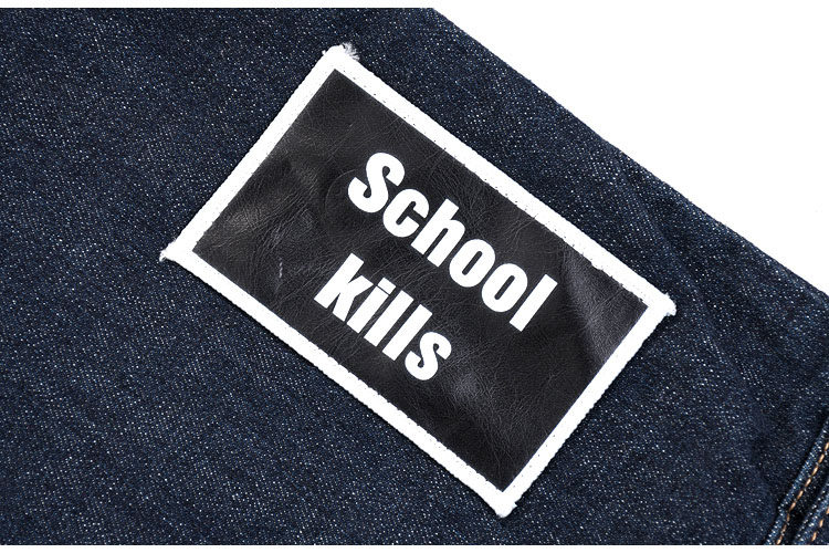 时尚男士春秋徽章细节修身短款深蓝色夹克