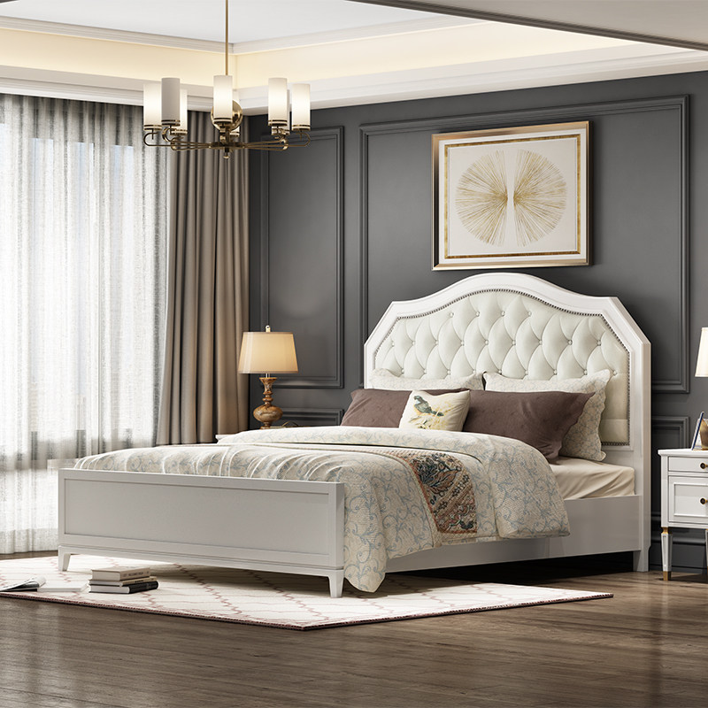 华庭美派美式轻奢实木木床1.8米主卧双人现代简约实木床