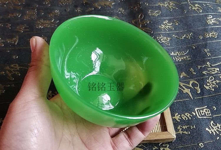 玉碗饭碗精美菠菜绿色摆件玻璃家用米饭玉器珠宝奇石