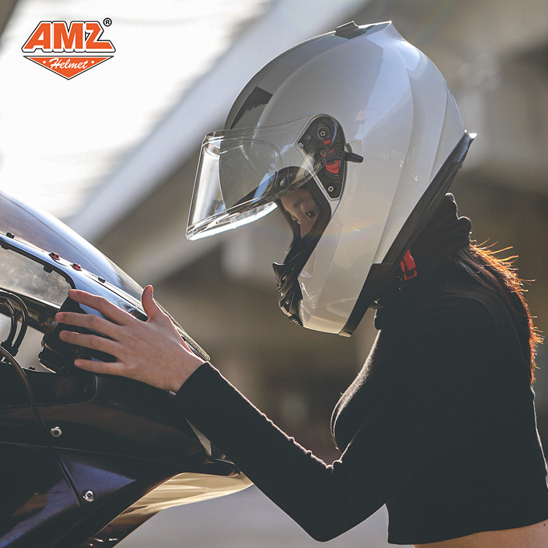 amz摩托车头盔男女冬季机车全覆式双镜片四季摩托车头盔