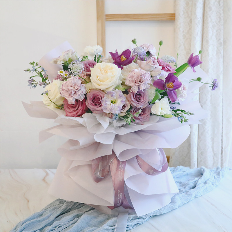 新款马卡龙混搭花束哈尔滨鲜花速递同城送花上门生日礼物