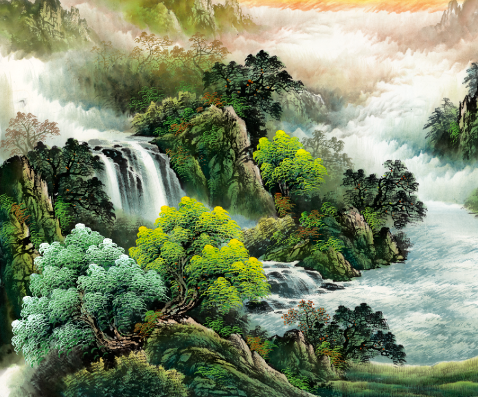 风水源远流长旭日东升聚宝盆靠山画心办公客厅装饰画芯高国画