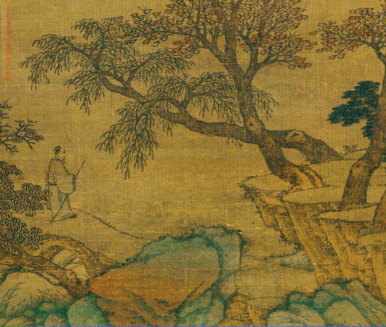 天津博物馆收藏沈周青绿山水图绢本国画名家字画画心高清微喷
