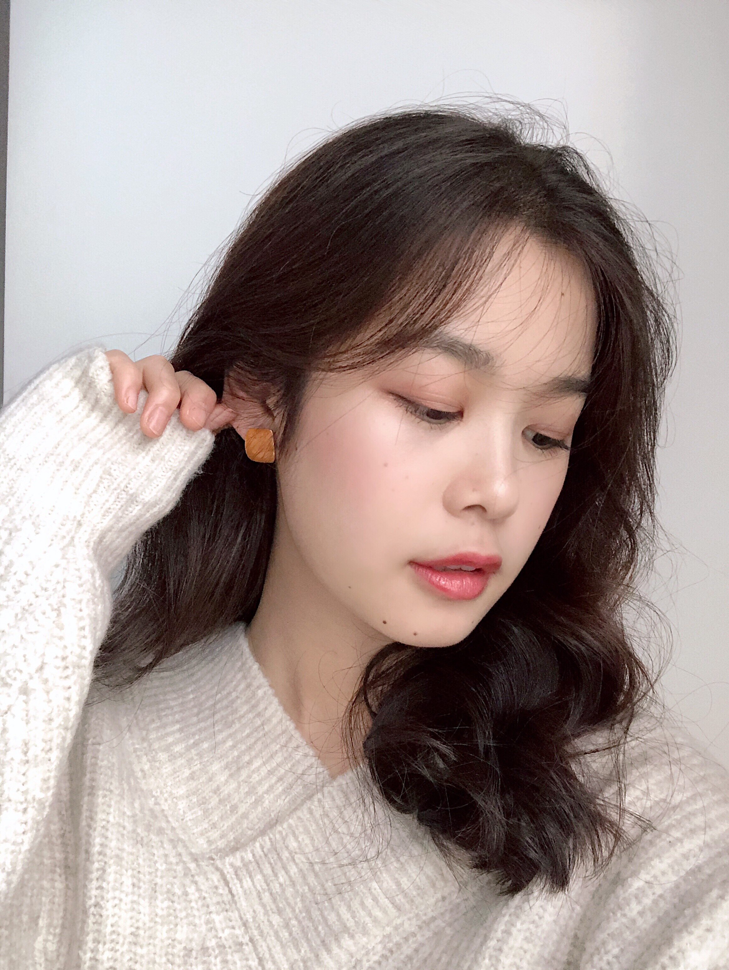 阿婉wan 冬日温暖奶油橘色滴油耳钉 网红气质简约925银针女耳环