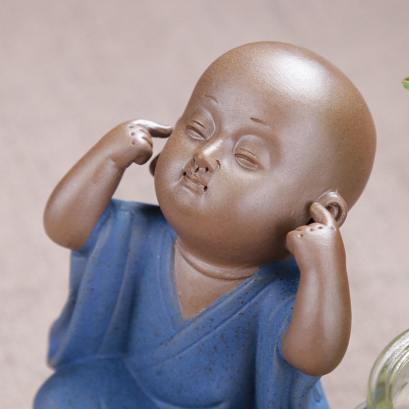 创意茶宠摆件精品可养禅意小和尚不看不听不说茶宠摆件