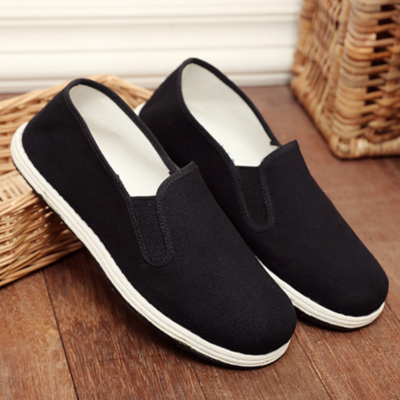 春秋平底单鞋老北京布鞋一脚脚蹬司机散步防滑黑色布鞋