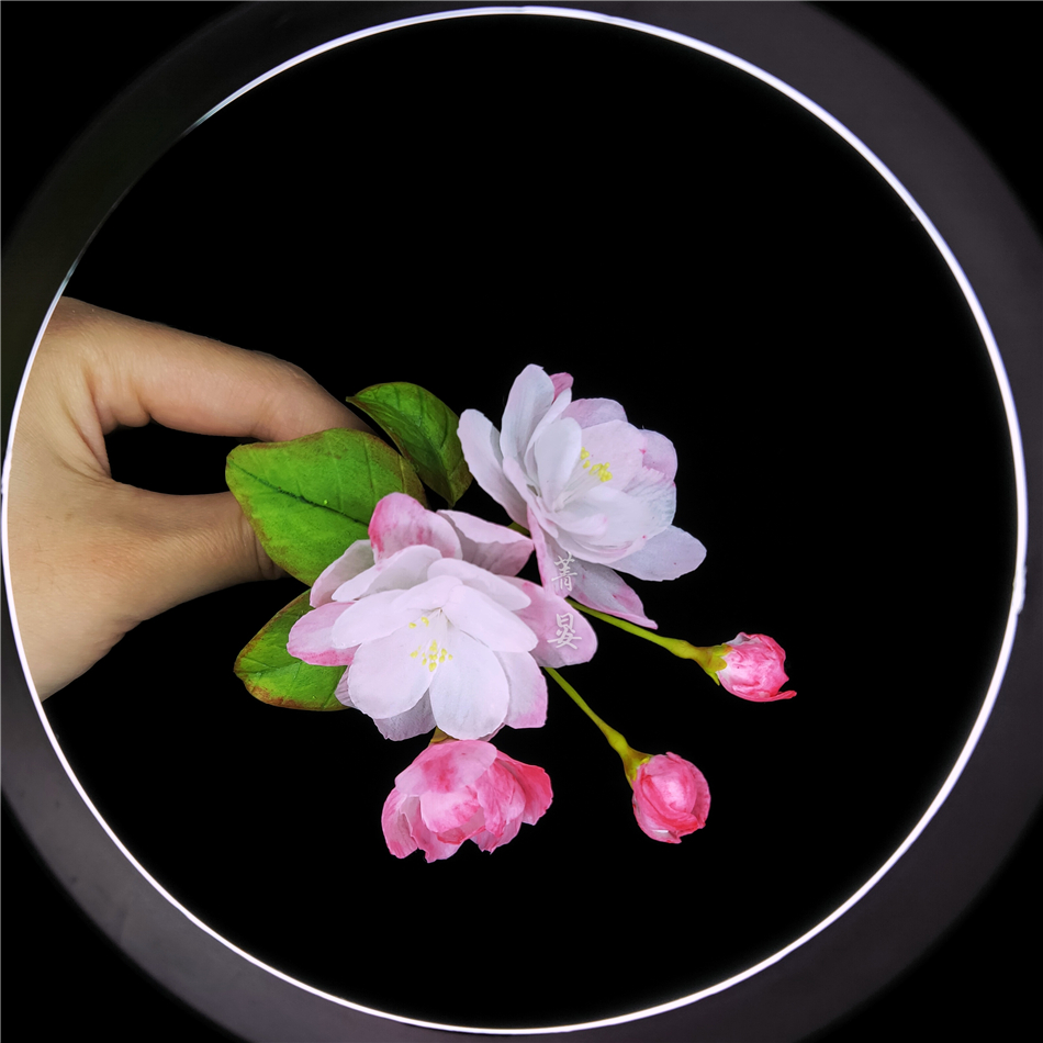菁晏通草花西府海棠花发簪簪花非遗汉服配饰古风发饰