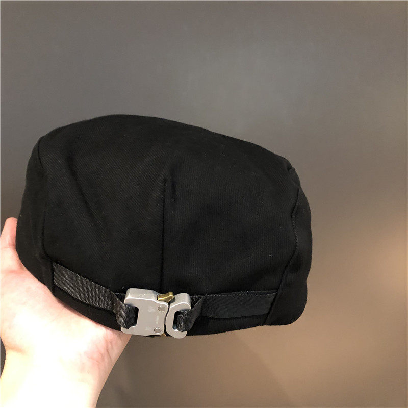 日系金属机械插扣黑色复古反戴贝雷帽夏季薄款帽子