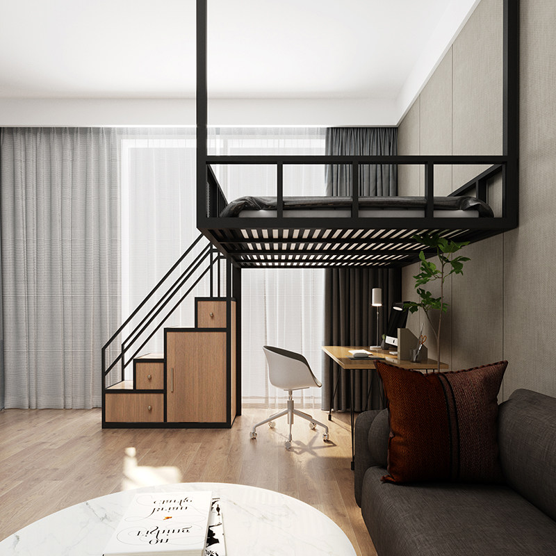 铁艺吊床高架loft复式二楼悬挂式省空间阁楼储物铁艺