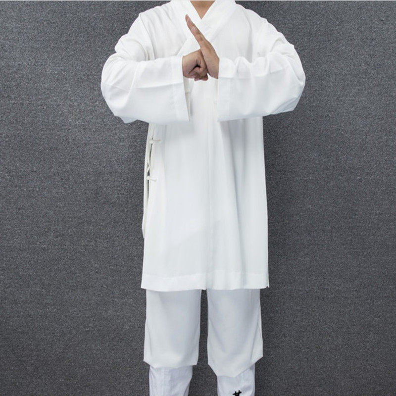 道教白色男女服斜练功太极绸道服棉道士套装太极服