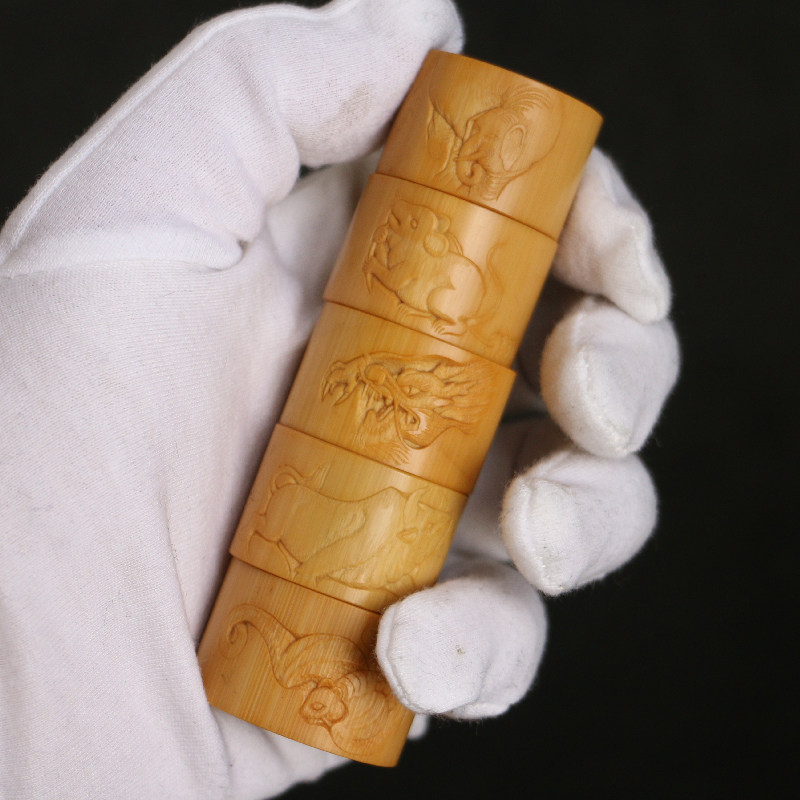 东阳阴刻竹器文玩收藏把玩竹扳指浅浮雕三舍玉竹茶道