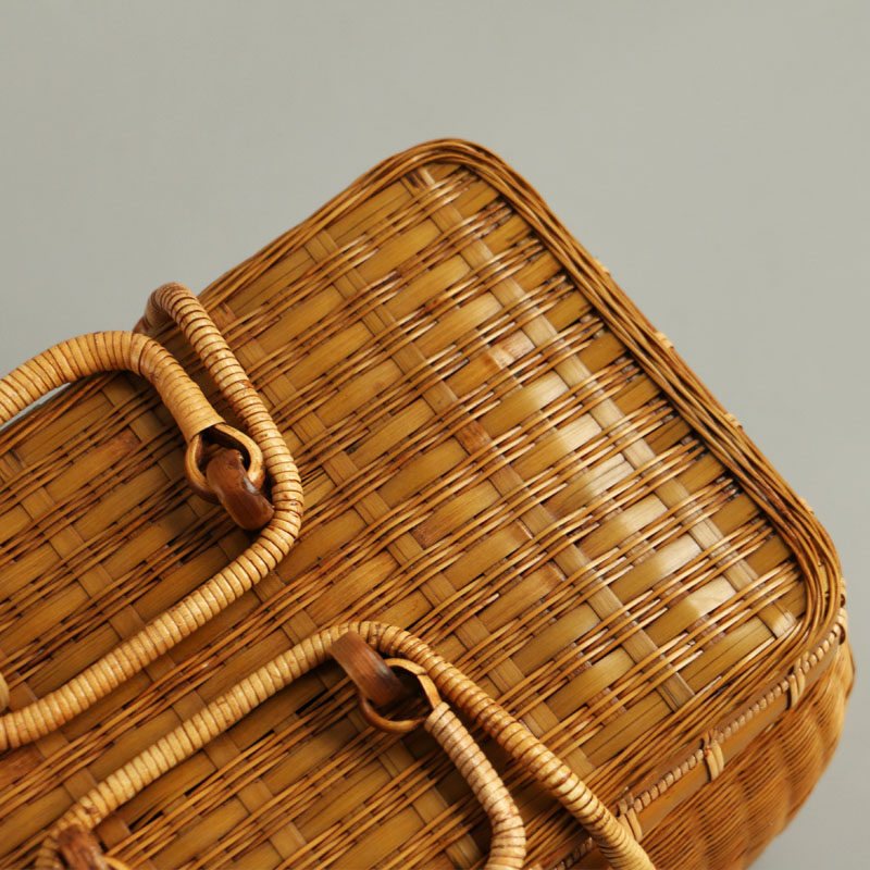 非物质手工精工竹篾编织复古禅意茶道收纳提篮茶道