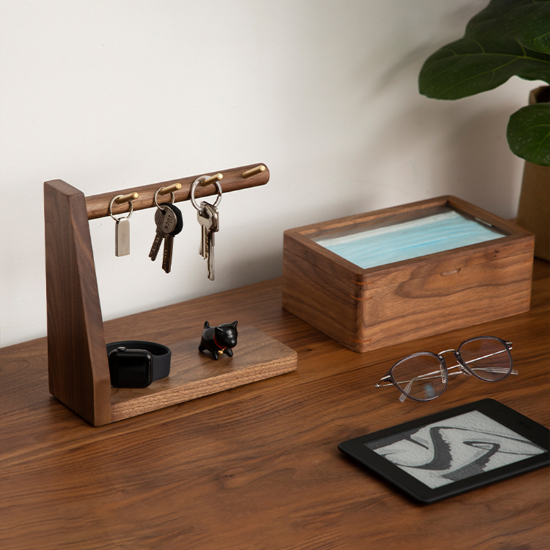 梵瀚实木玄关钥匙收纳摆件置物架创意客厅进门门口钥匙桌面收纳盒