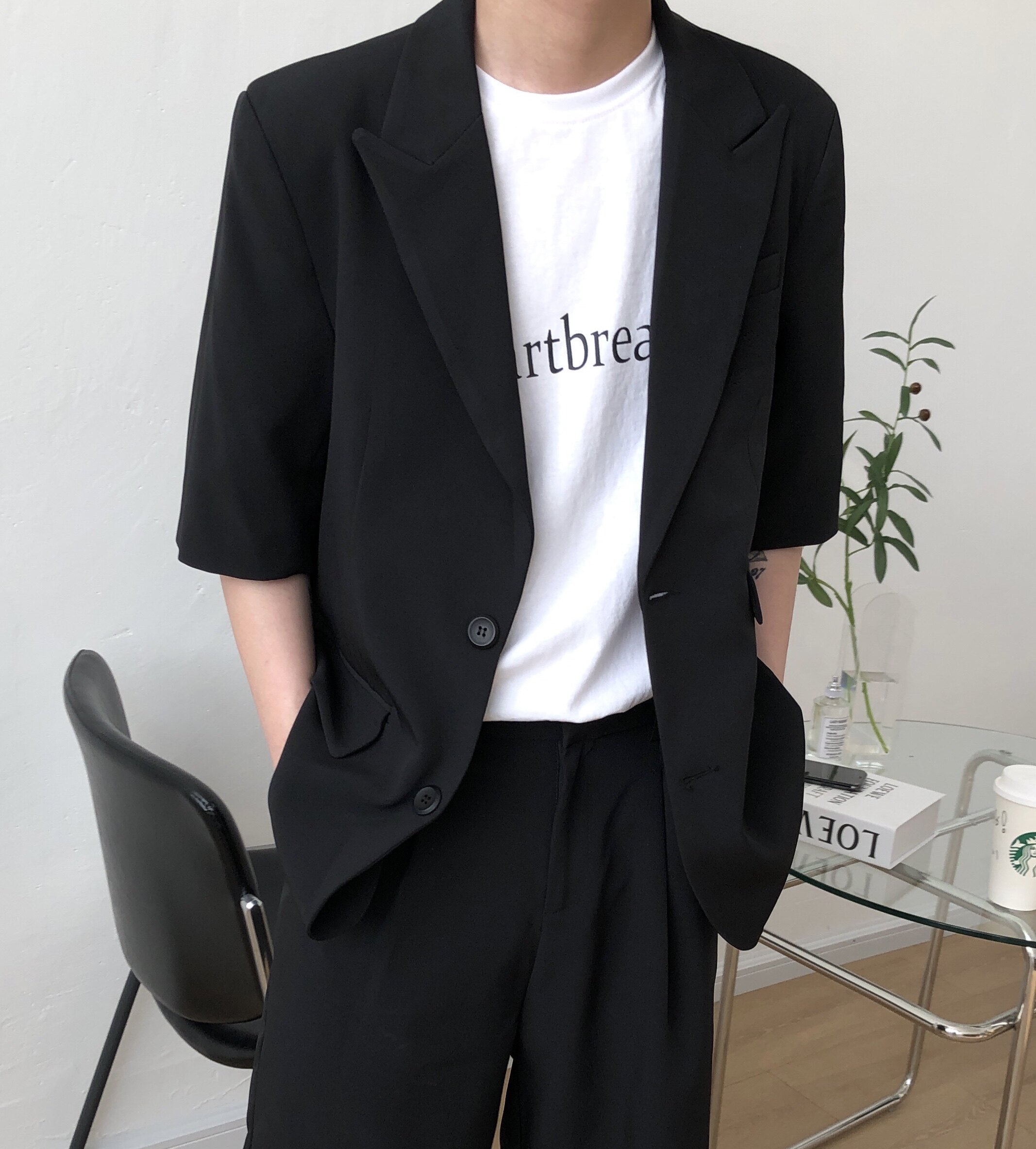 西装套装男坠夏季休闲短裤男士韩版宽松痞帅西服套装
