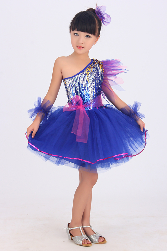 新款小荷风采儿童演出服爵士舞服女童亮片纱裙公主裙舞台服蓬蓬裙