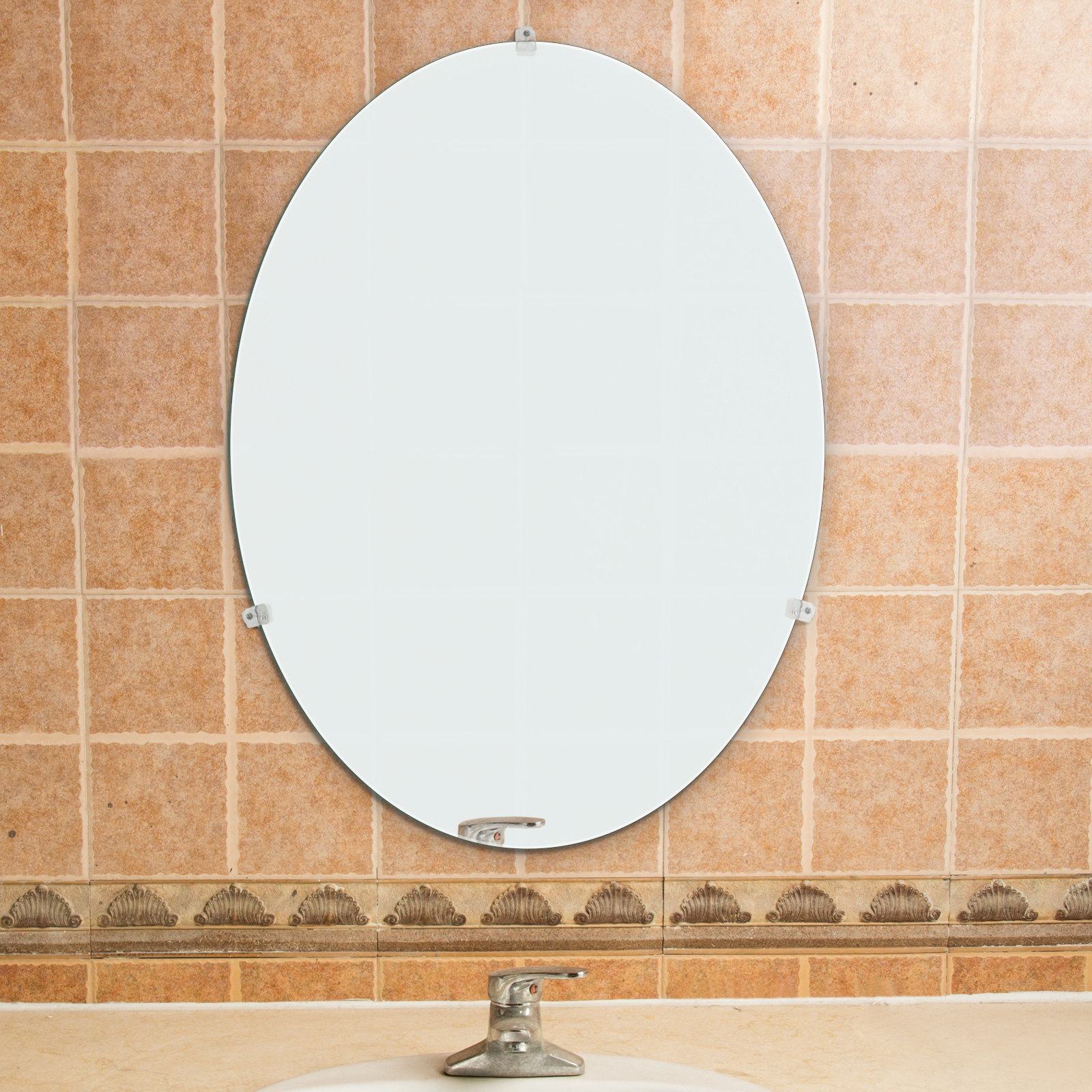 玉晶浴室镜子免打孔椭圆镜子壁挂化妆镜贴墙厕所洗手间无框卫浴镜