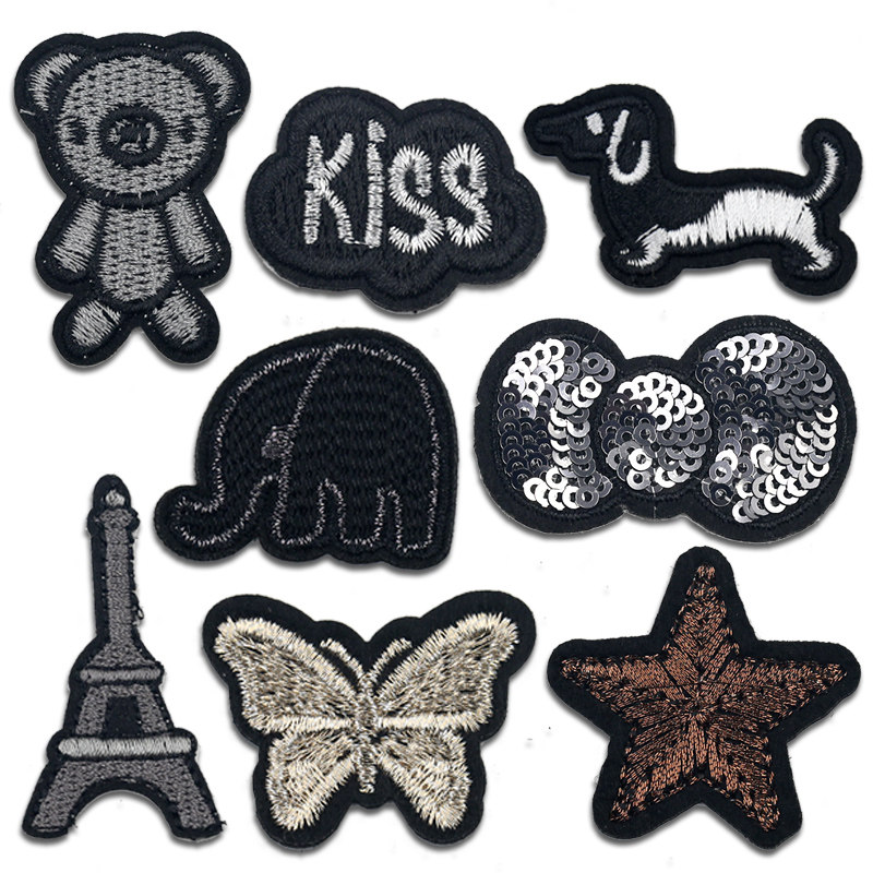 迷你羽绒服补丁贴刺绣布贴小号补烟洞时尚黑色贴布绣装饰贴花熨烫