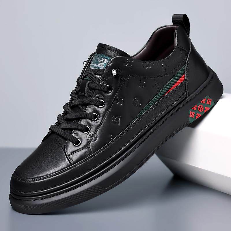 苍南约亚电子尊皇鲨鱼男鞋真皮隐形增高软底休闲板鞋