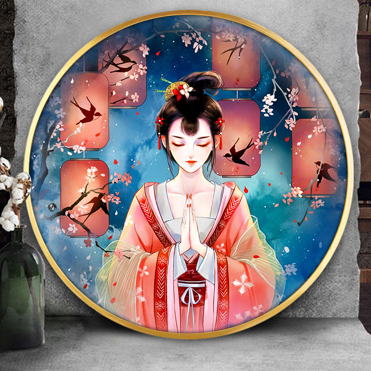 古风美女十字绣祈福女孩少女2020线绣新款圆形十字绣套件