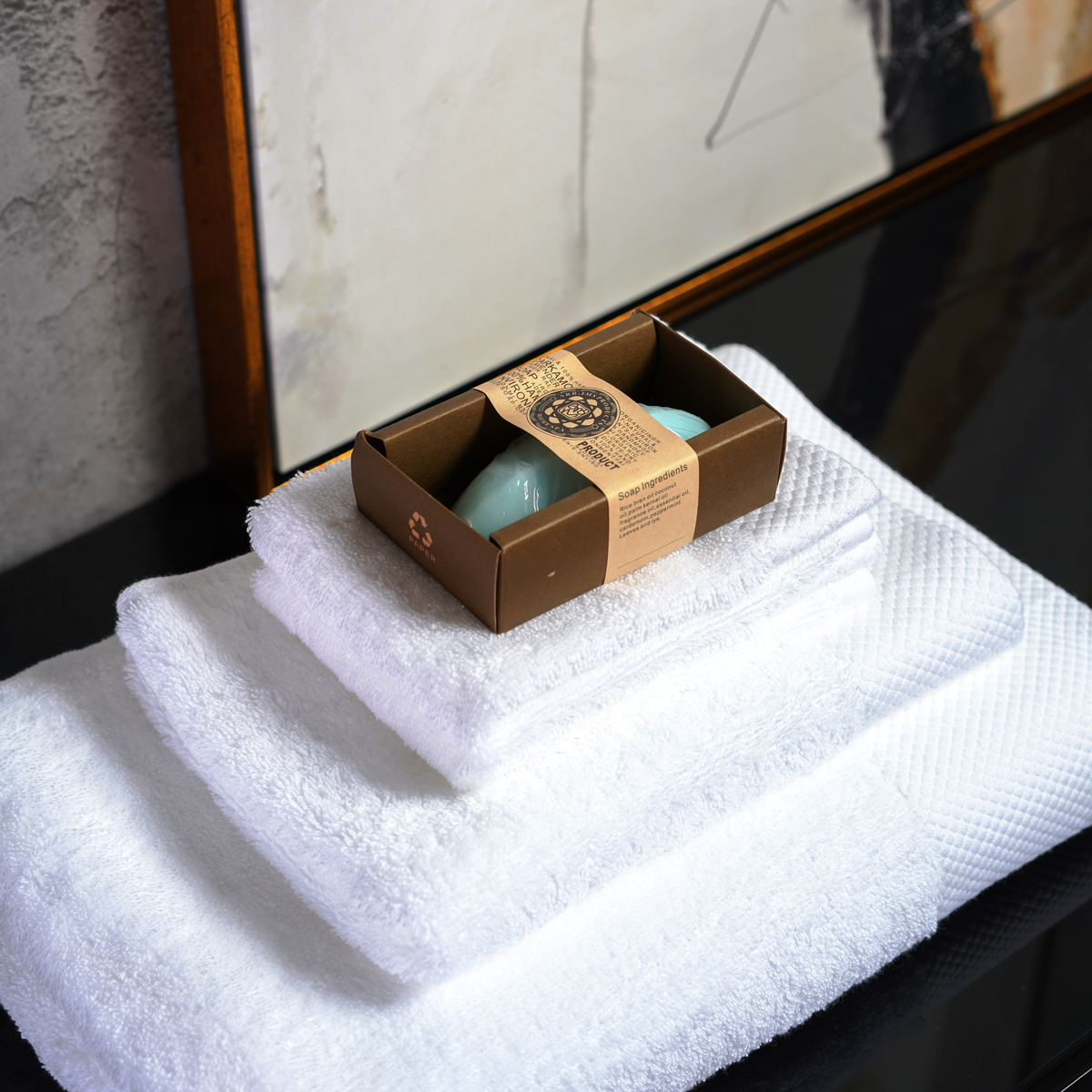 毛巾民宿样板房摆件酒店用品纯白铂金酒店浴巾毛巾方巾套装