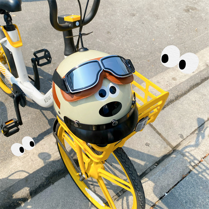 卡通掌门狗头头盔创意电瓶电动摩托车半盔男女电动车头盔