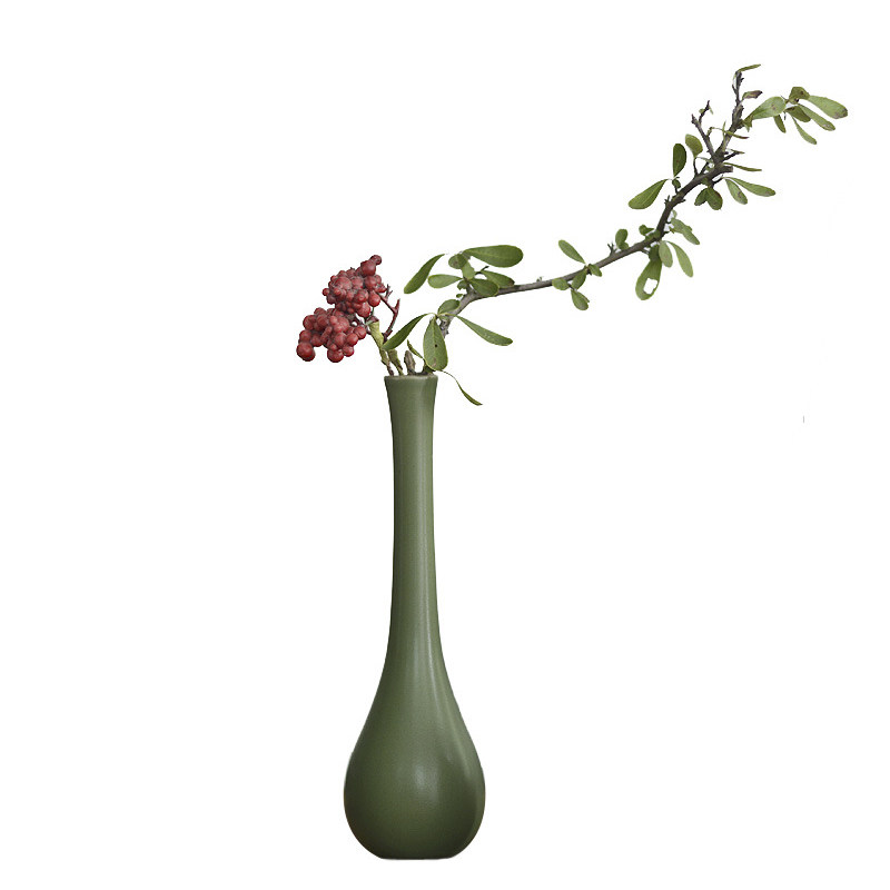 仿古小花花瓶宋代观音瓶花器皿茶席细口长颈花瓶